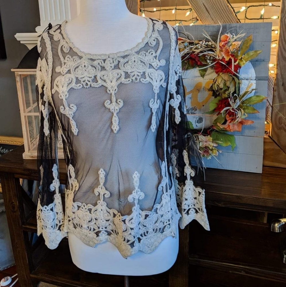 Black And cream sheer top